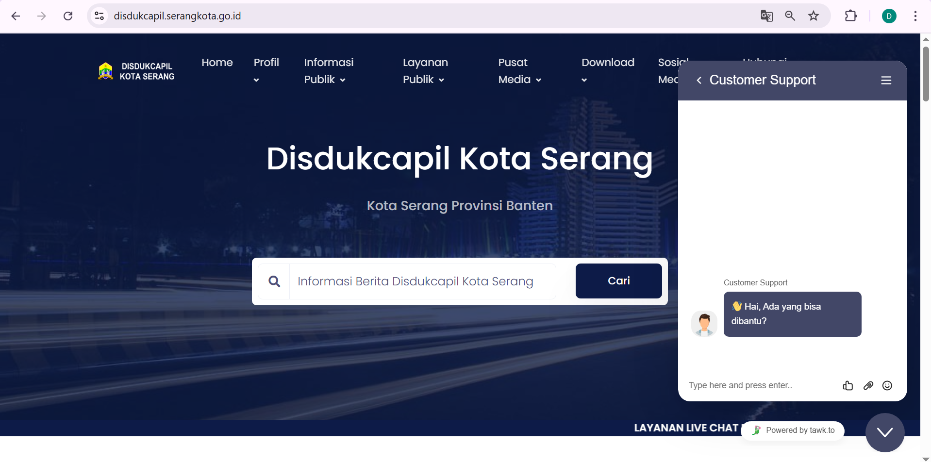 Disdukcapil Kota Serang Hadirkan Fitur Live Chat Pada Website