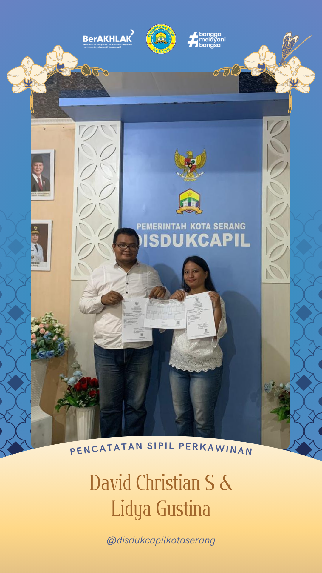 Wujudkan Tertib Administrasi, Pasangan David Christian S & Lidya Gustina Resmi Tercatat di Disdukcapil Kota Serang