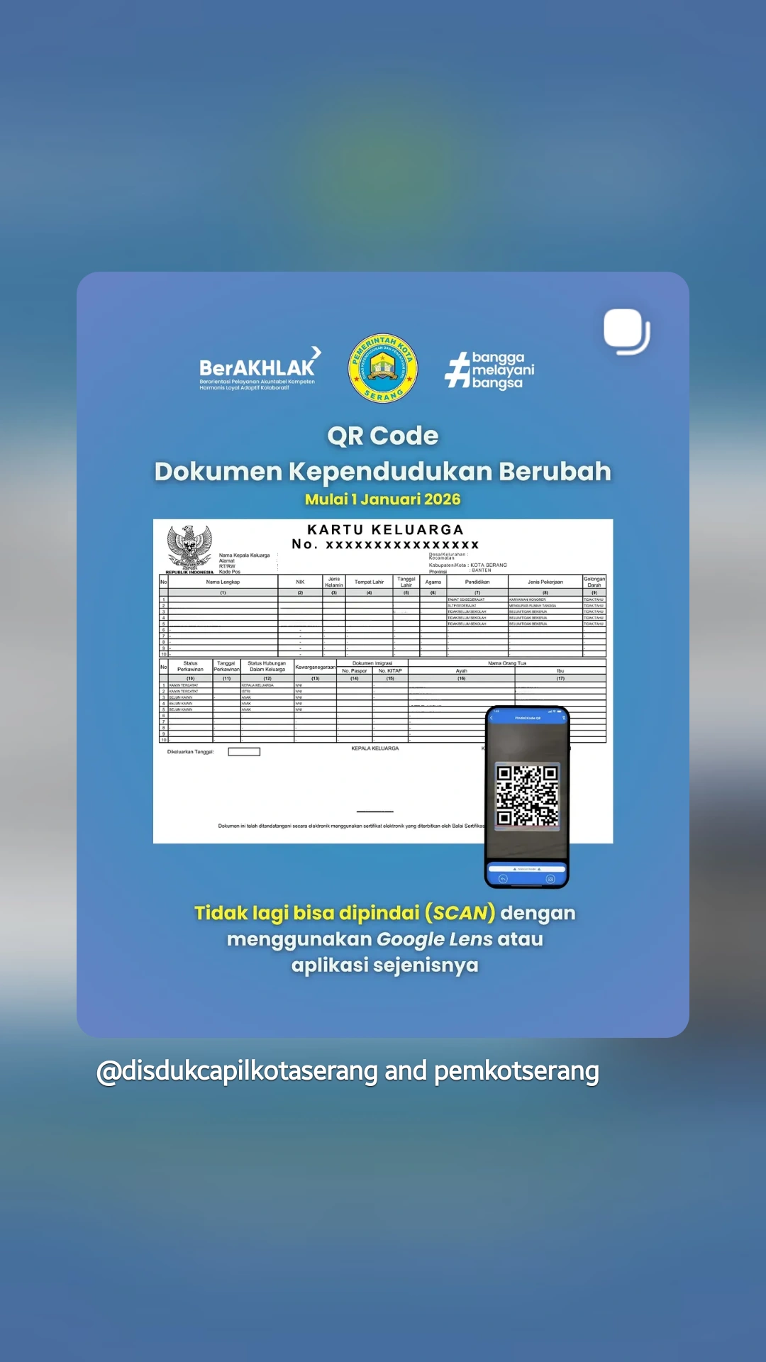 Mulai 1 Januari 2026, QR Code Dokumen Kependudukan Kota Serang Berubah: Gak Bisa Scan Pakai Google Lens Lagi, Wajib Aplikasi IKD!