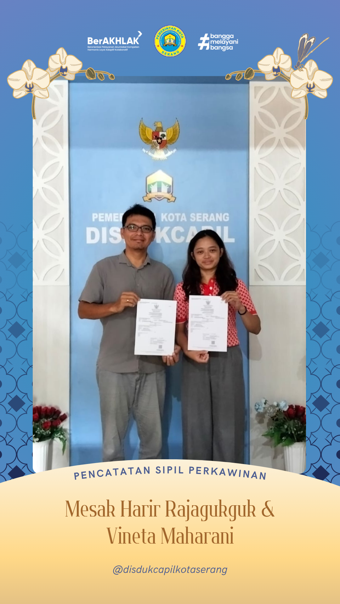 Mesak Harir Rajagukguk dan Vineta Maharani Resmi Catatkan Pernikahan di Disdukcapil Kota Serang