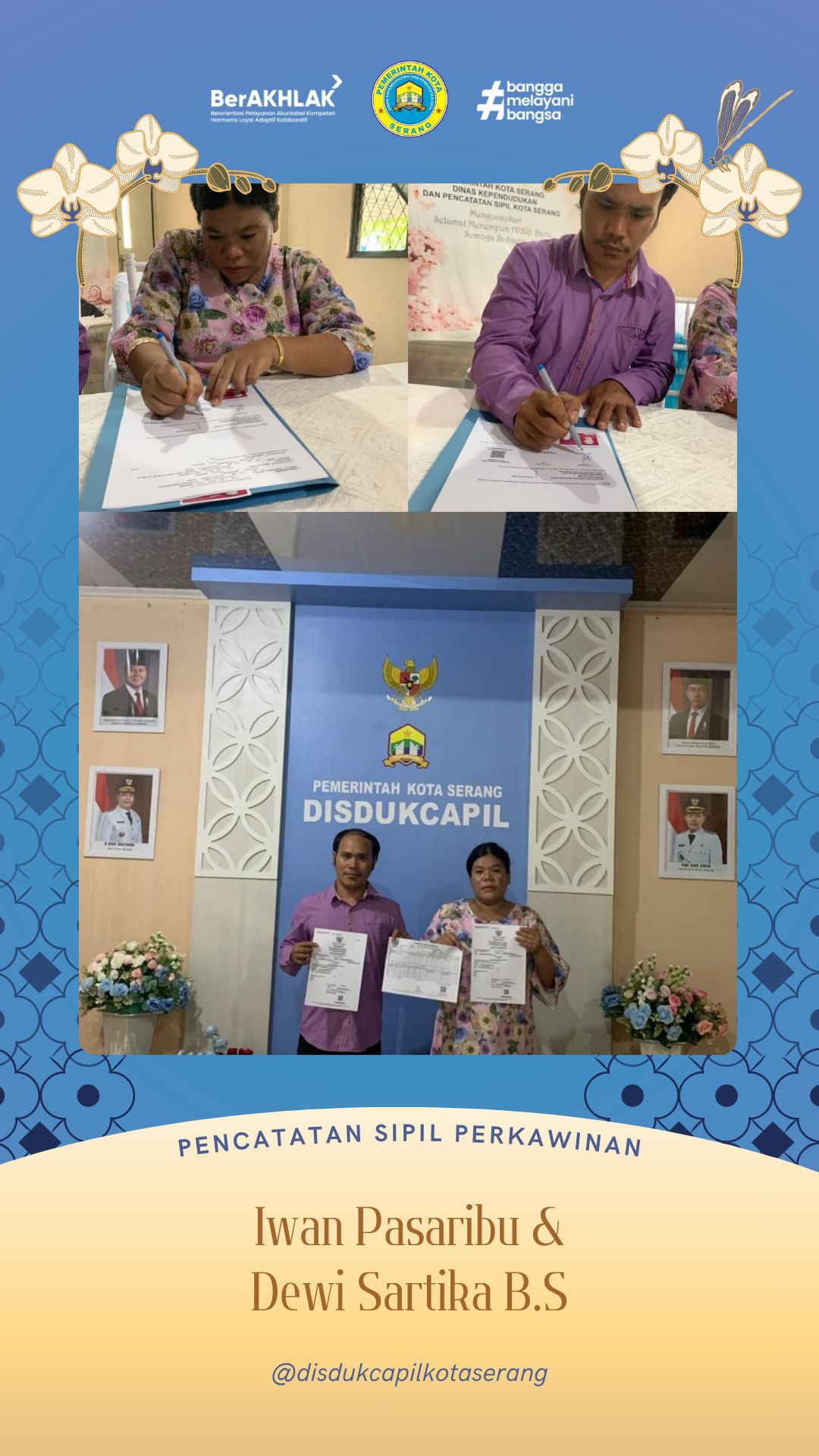 Kebahagiaan Menyelimuti Pencatatan Perkawinan Iwan Pasaribu dan Dewi Sartika B.S di Disdukcapil Kota Serang