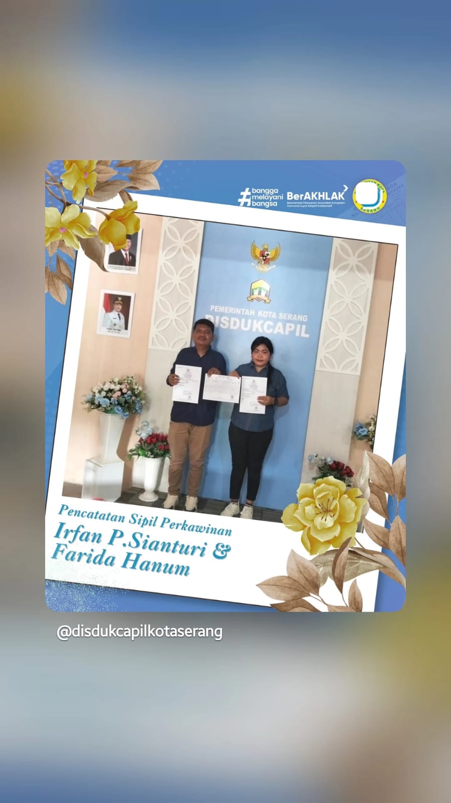 Pencatatan Sipil Perkawinan Irfan P. Sianturi dan Farida Hanum di Disdukcapil Kota Serang