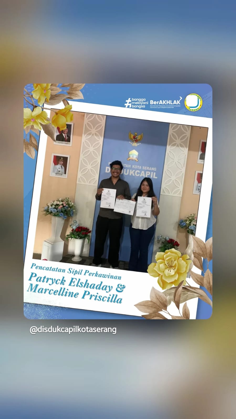 Pencatatan Sipil Perkawinan Patryck Elshaday & Marcelline Priscilla di Disdukcapil Kota Serang