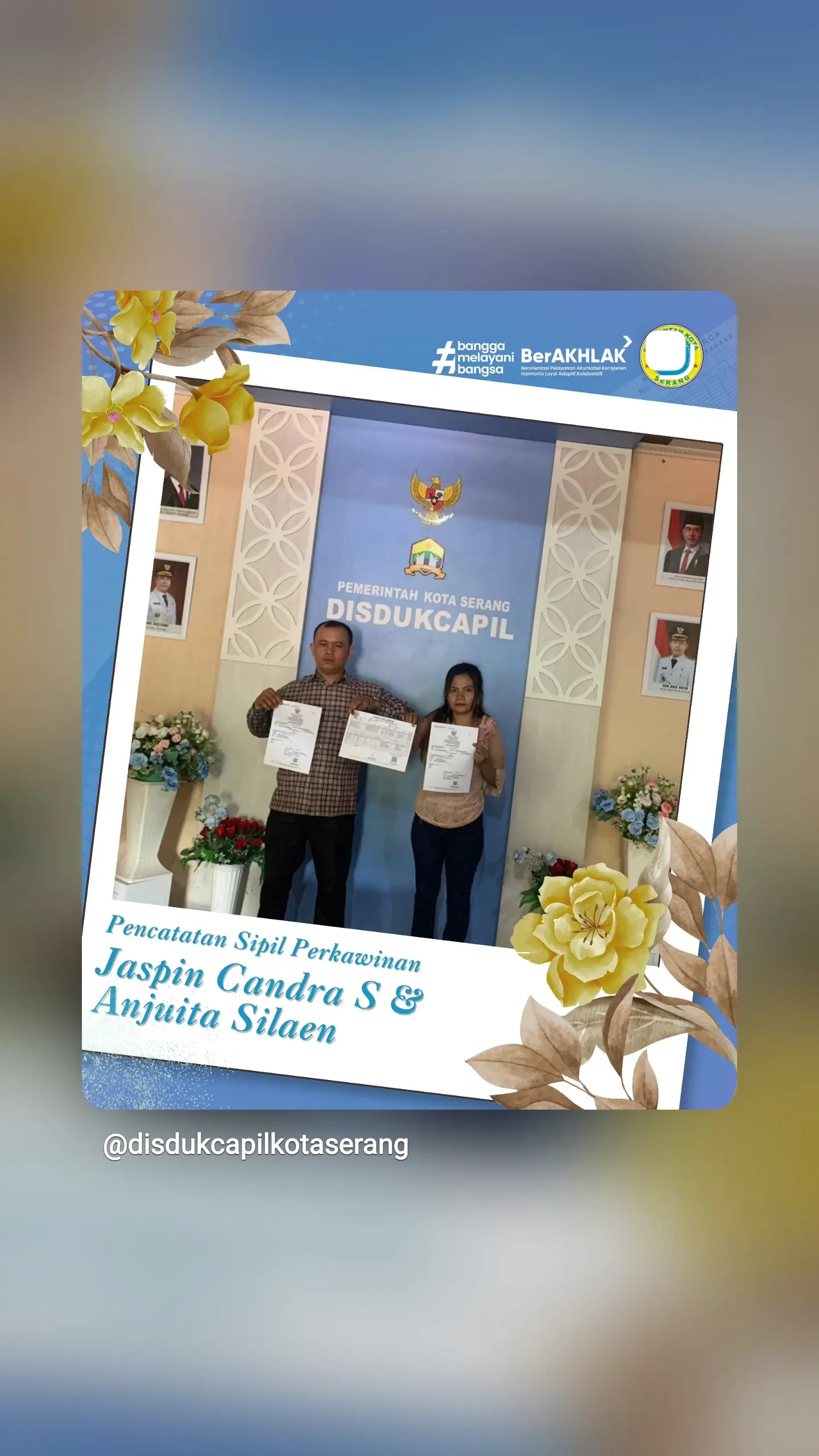 Pencatatan Perkawinan Disdukcapil Kota Serang Jaspin Candra S dengan Anjuita Silaen