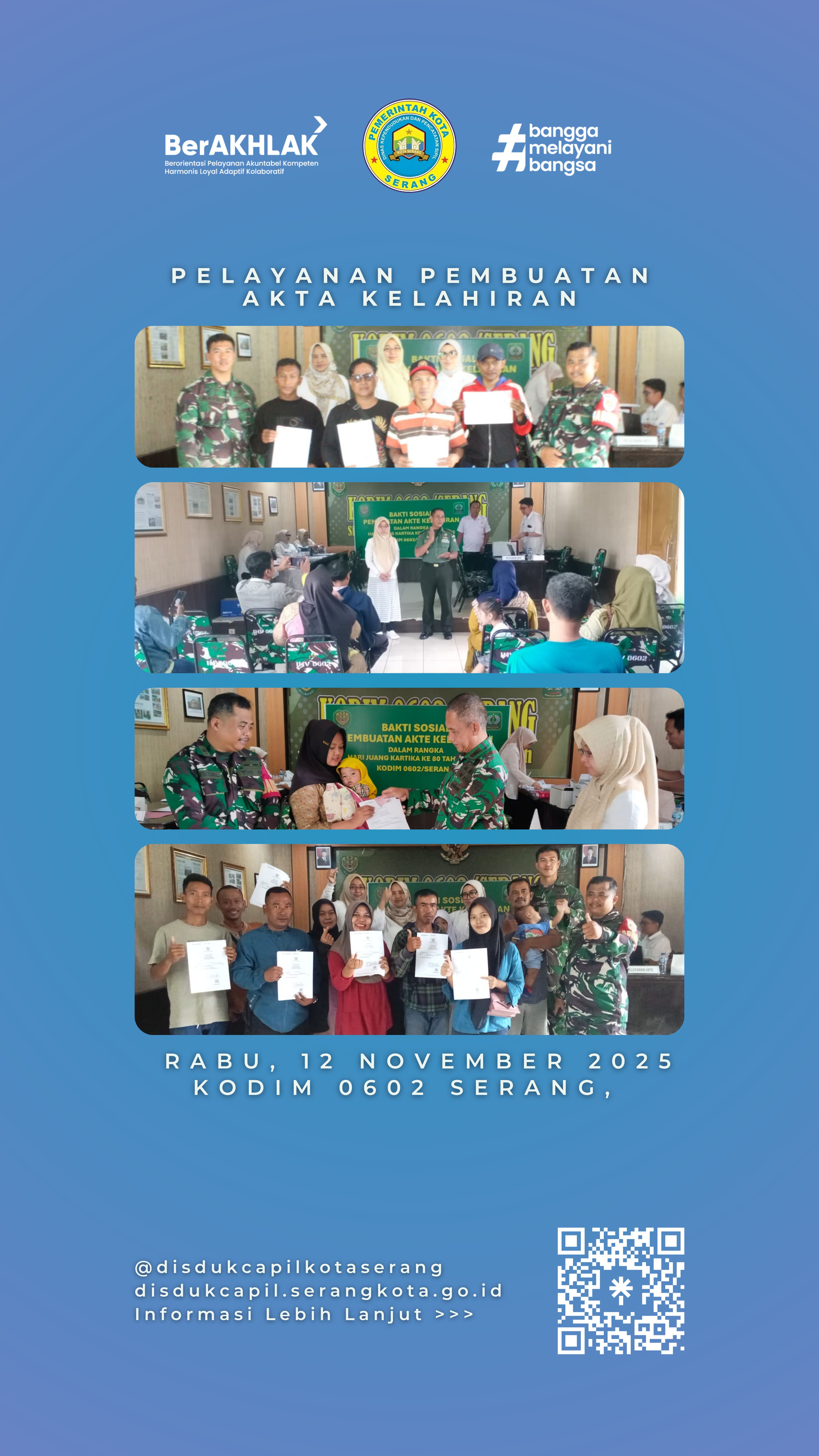 Disdukcapil Kota Serang Gelar Pelayanan Pembuatan Akta Kelahiran di Kodim 0602 Serang