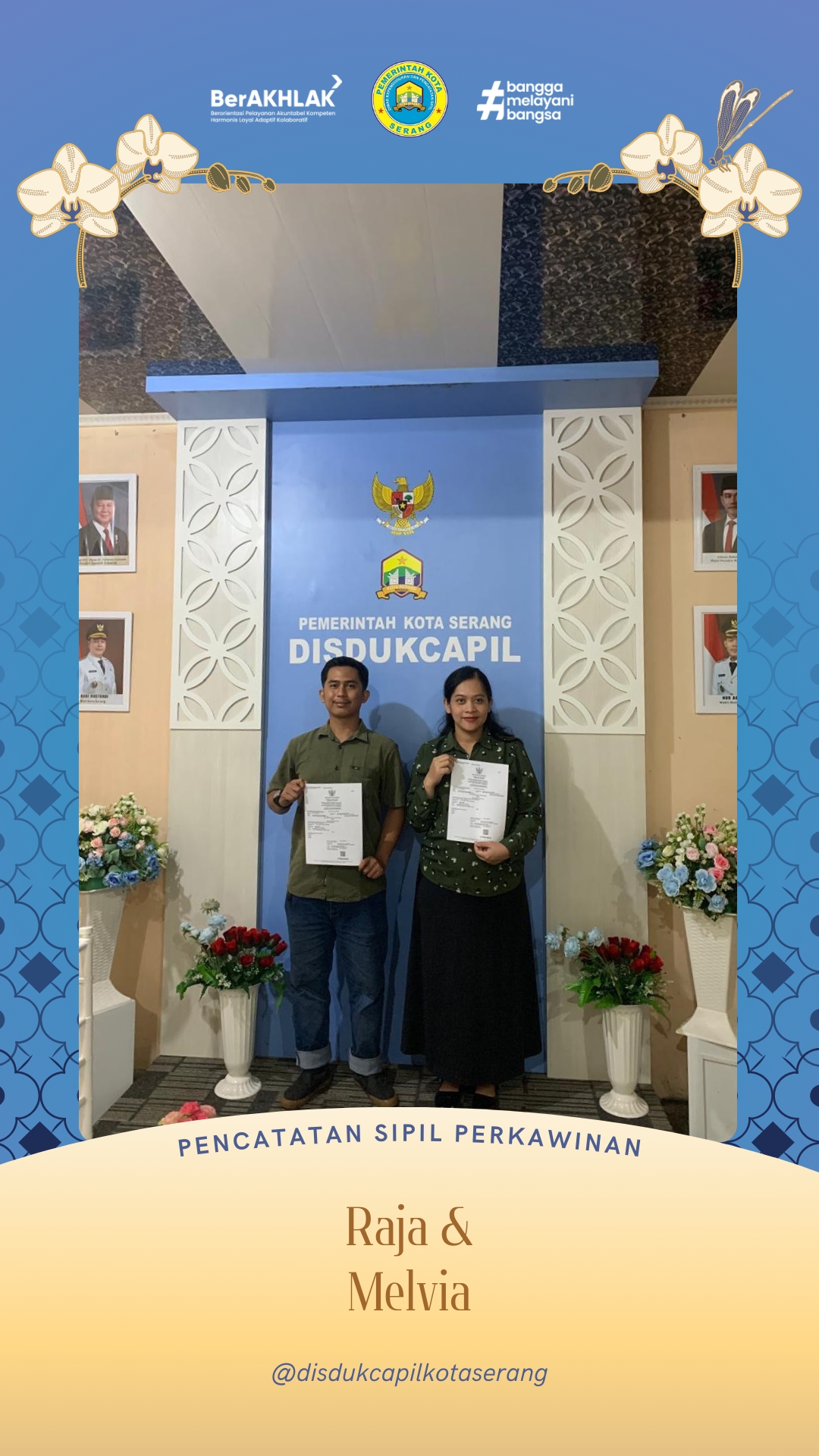 Wujudkan Keluarga Tertib Adminduk, Raja & Melvia Resmikan Pencatatan Perkawinan di Disdukcapil Kota Serang