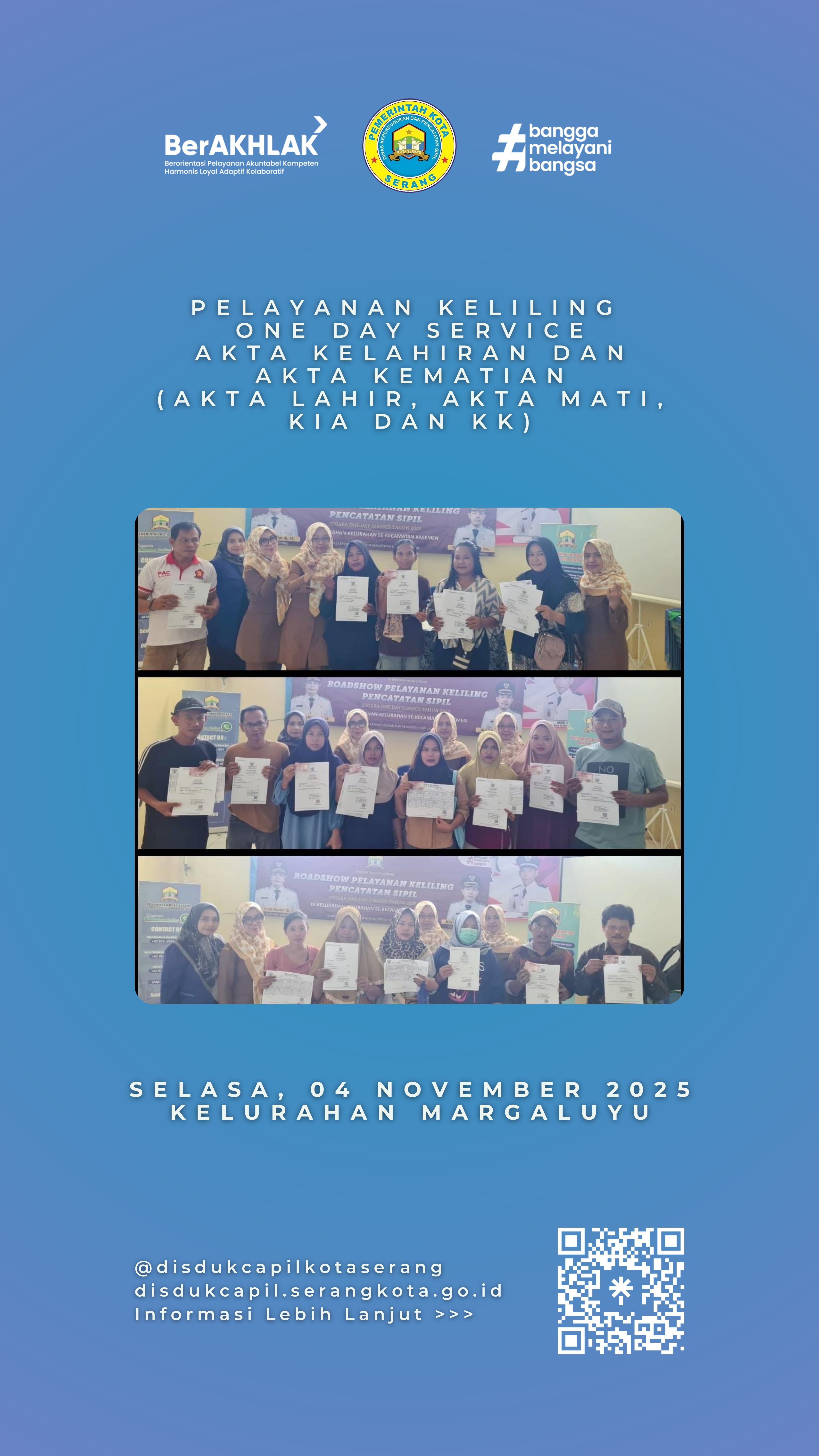 Disdukcapil Kota Serang Serahkan Dokumen Kependudukan Hasil Pelayanan One Day Service di Kelurahan Margaluyu